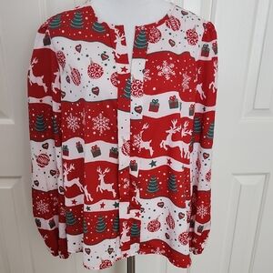 SHEIN Red and White Festive Blouse